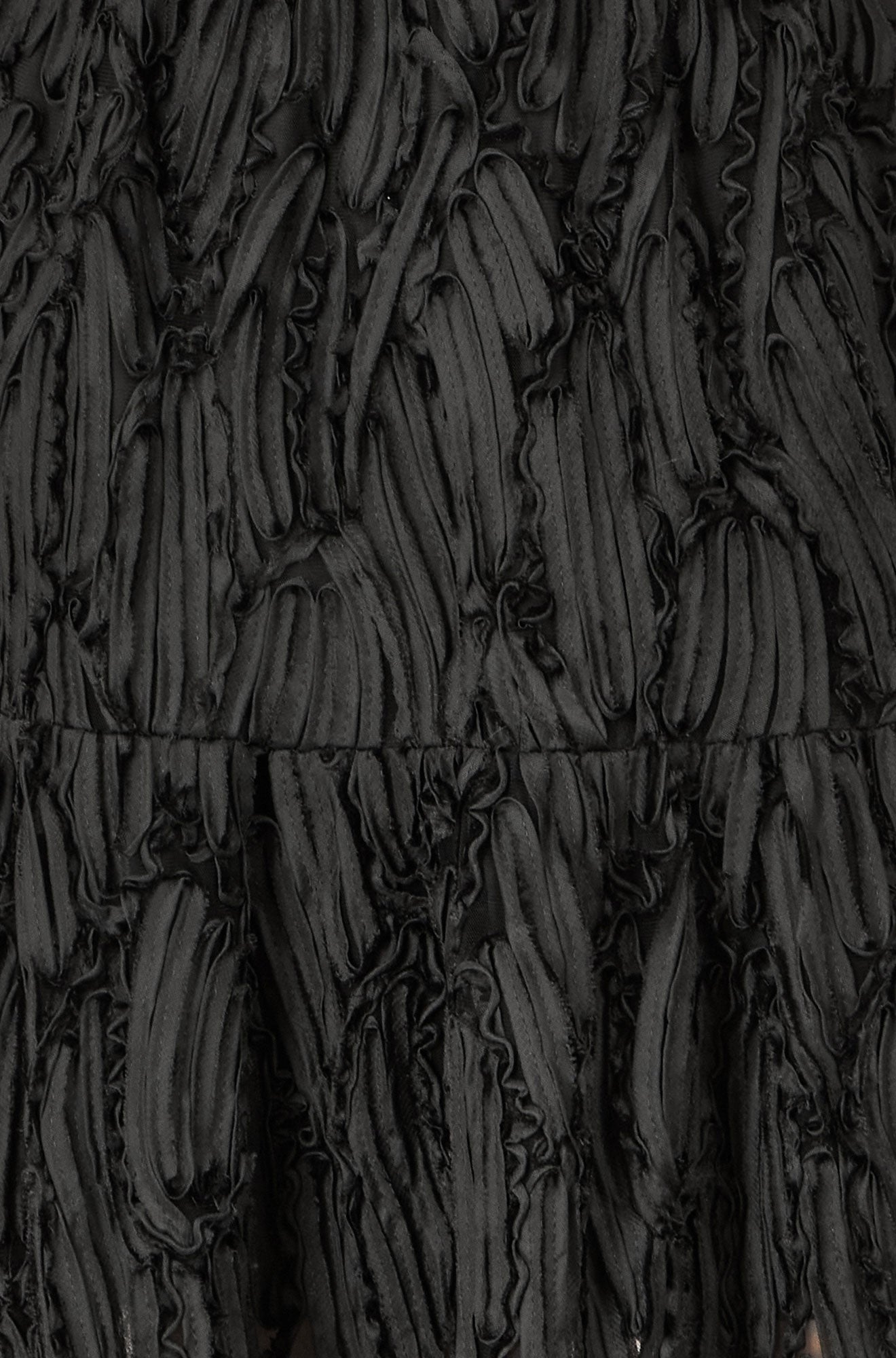 Close-up of textured black fabric with ruched details