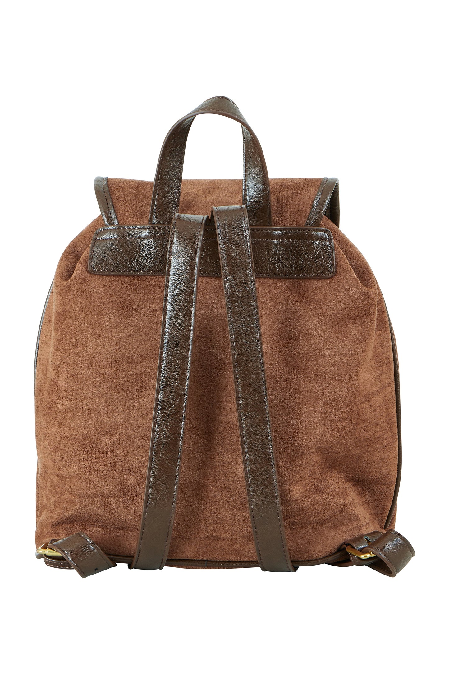 Brown leather backpack with brown straps on a white background