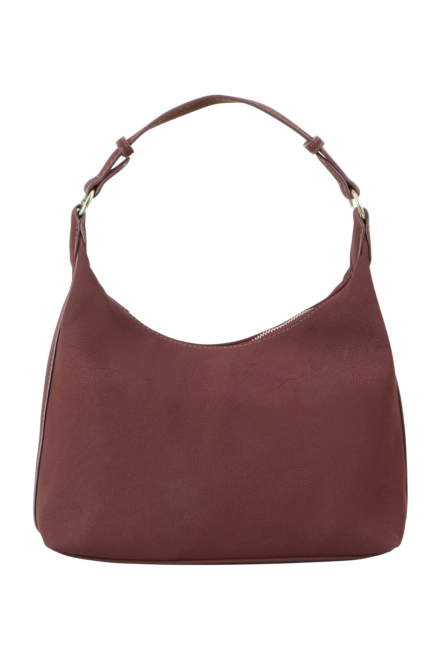 Brown leather handbag on a white background