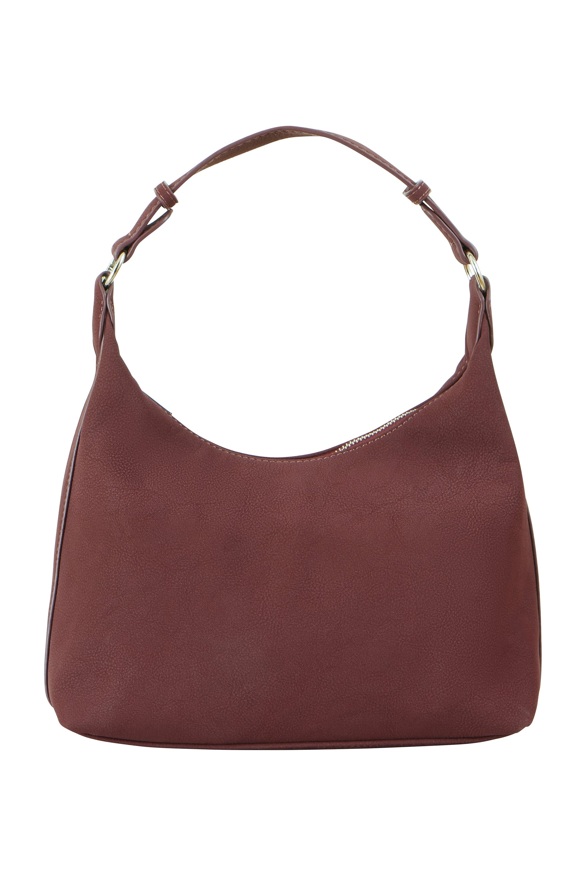 Brown leather handbag on a white background
